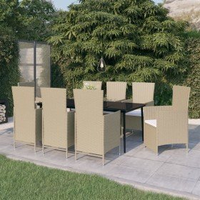 Juego de comedor de jardín 9 piezas con cojines beige en Conjuntos de jardín | Comprar online en Foro24