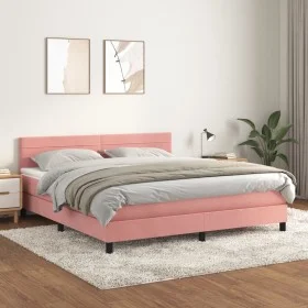 Box spring bed with pink velvet mattress 180x200 cm by , Beds and slatted bases - Ref: Foro24-3141382, Price: 504,75 €, Disco...