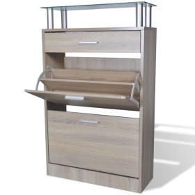 Mueble zapatero cajón y estante superior vidrio aspecto madera