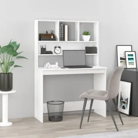 Shiny white plywood shelf desk 102x45x148cm by , Desks - Ref: Foro24-823002, Price: 125,78 €, Discount: %