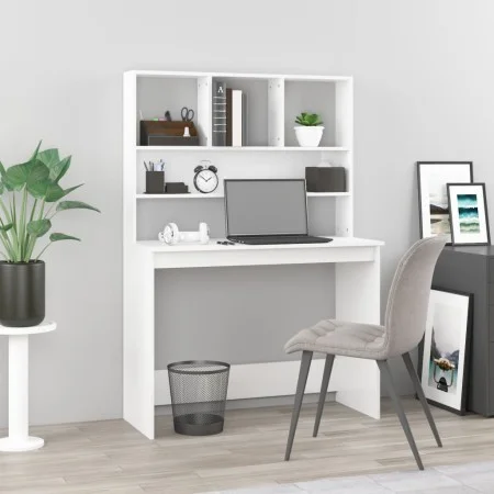Shiny white plywood shelf desk 102x45x148cm by , Desks - Ref: Foro24-823002, Price: 125,54 €, Discount: %