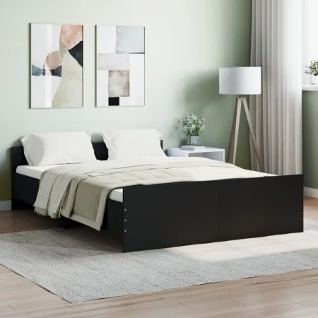 Bed frame with black headboard and footboard 135x190cm by , Beds and slatted bases - Ref: Foro24-3203790, Price: 111,32 €, Di...