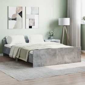 Concrete gray bed frame with headboard and footboard 135x190cm by , Beds and slatted bases - Ref: Foro24-3203792, Price: 130,...