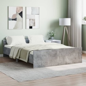 Estructura de cama con cabecero piecero gris hormigón 135x190cm de , Camas y somieres - Ref: Foro24-3203792, Precio: 132,51 €...