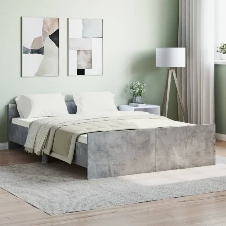 Concrete gray bed frame with headboard and footboard 135x190cm by , Beds and slatted bases - Ref: Foro24-3203792, Price: 130,...