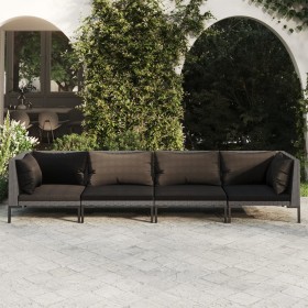 4-piece garden sofas and dark gray synthetic rattan cushions by , Garden sets - Ref: Foro24-3099816, Price: 420,32 €, Discoun...