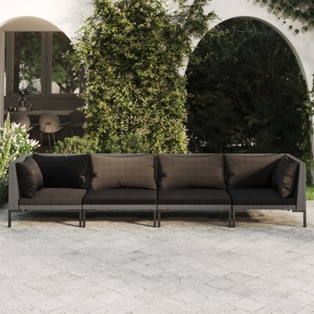 4-teilige Gartensofas und dunkelgraue Kissen aus synthetischem Rattan von , Gartensets - Ref: Foro24-3099816, Preis: 392,38 €...