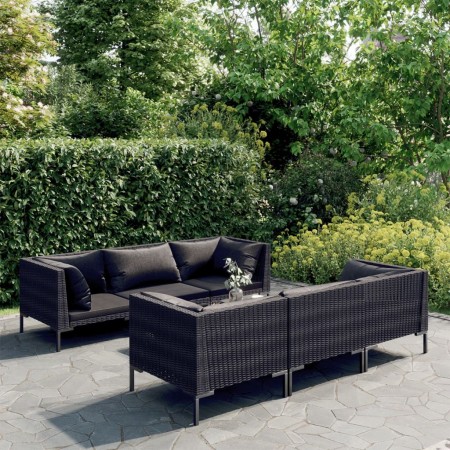 7-piece garden sofas and dark gray synthetic rattan cushions by , Garden sets - Ref: Foro24-3099800, Price: 584,87 €, Discoun...