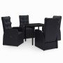 Juego de comedor de jardín 5 piezas con cojines negro