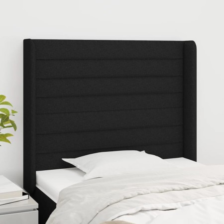 Kopfteil mit Ohren aus schwarzem Stoff, 103 x 16 x 118/128 cm von , Kopf- und Fußteile - Ref: Foro24-3119712, Preis: 77,19 €,...