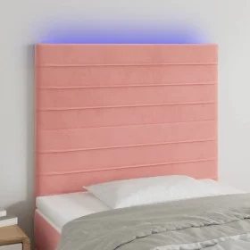 Rosafarbenes Samtkopfteil mit LED-Leuchten, 90 x 5 x 118/128 cm von , Kopf- und Fußteile - Ref: Foro24-3122605, Preis: 65,24 ...