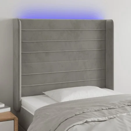 Light gray velvet headboard with LED 93x16x118/128 cm by , Headboards and footboards - Ref: Foro24-3124224, Price: 66,65 €, D...