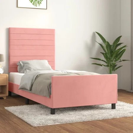 Pink velvet bed frame with headboard 90x200 cm by , Beds and slatted bases - Ref: Foro24-3125799, Price: 153,31 €, Discount: %