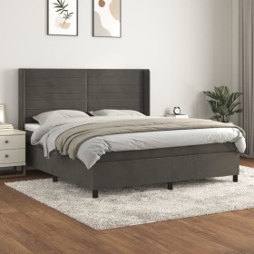 Cama box spring con colchón terciopelo gris oscuro 180x200 cm