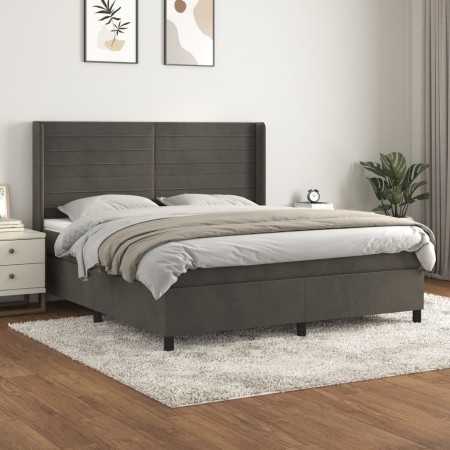 Box spring bed with dark gray velvet mattress 180x200 cm by , Beds and slatted bases - Ref: Foro24-3132754, Price: 560,50 €, ...
