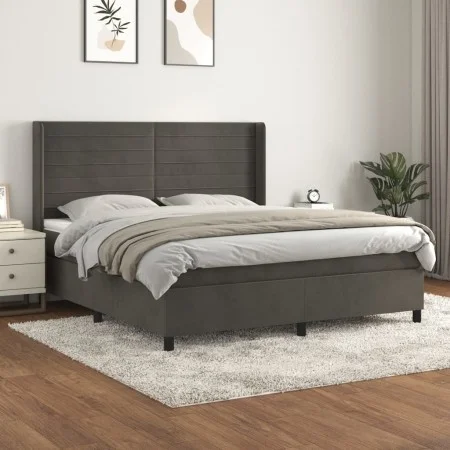 Box spring bed with dark gray velvet mattress 180x200 cm by , Beds and slatted bases - Ref: Foro24-3132754, Price: 549,13 €, ...