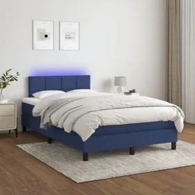 Box spring bed with mattress and LED blue fabric 120x200 cm by , Beds and slatted bases - Ref: Foro24-3133147, Price: 397,21 ...