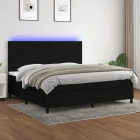 Box spring bed mattress and LED lights black fabric 200x200 cm by , Beds and slatted bases - Ref: Foro24-3134983, Price: 630,...