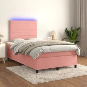 Box spring bed with mattress and LED pink velvet 120x200 cm by , Beds and slatted bases - Ref: Foro24-3136178, Price: 400,79 ...