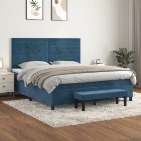 Cama box spring con colchón terciopelo azul oscuro 180x200 cm