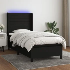 Box spring bed mattress and LED lights black fabric 100x200 cm by , Beds and slatted bases - Ref: Foro24-3138375, Price: 345,...