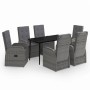 Juego de comedor de jardín 7 piezas con cojines gris