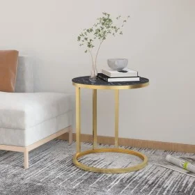Black and gold marble tempered glass side table 45 cm by , Side tables - Ref: Foro24-331663, Price: 60,03 €, Discount: %
