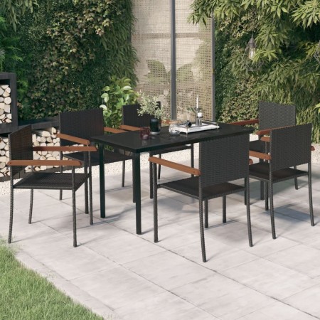 Juego de comedor para jardín 7 piezas negro