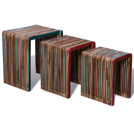 Juego de mesas apilables 3 unidades teca reciclada de colores de , Mesas auxiliares - Ref: Foro24-241717, Precio: 135,79 €, D...