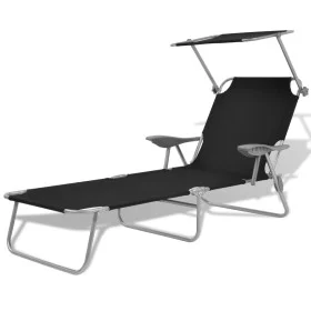 Tumbona con toldo de acero acero negro de vidaXL, Tumbonas - Ref: Foro24-42932, Precio: 95,82 €, Descuento: %
