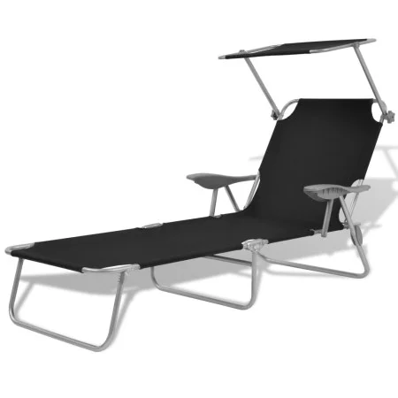 Tumbona con toldo de acero acero negro de vidaXL, Tumbonas - Ref: Foro24-42932, Precio: 119,25 €, Descuento: %