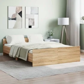 Bed frame with Sonoma oak headboard and footboard 135x190 cm by , Beds and slatted bases - Ref: Foro24-3203791, Price: 136,19...