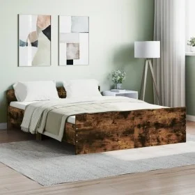 Bed frame with smoked oak headboard and footboard 135x190cm by , Beds and slatted bases - Ref: Foro24-3203793, Price: 145,03 ...