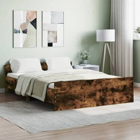 Bed frame with smoked oak headboard and footboard 135x190cm by , Beds and slatted bases - Ref: Foro24-3203793, Price: 145,03 ...