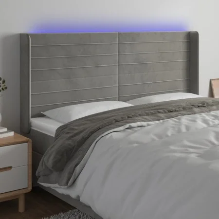 Light gray velvet headboard with LED 183x16x118/128 cm by , Headboards and footboards - Ref: Foro24-3124248, Price: 103,62 €,...