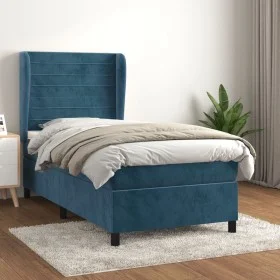Box spring bed with dark blue velvet mattress 90x200 cm by , Beds and slatted bases - Ref: Foro24-3129253, Price: 366,65 €, D...