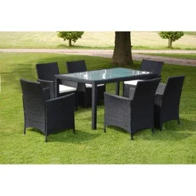 7-piece garden dining set and black synthetic rattan cushions by vidaXL, Garden sets - Ref: Foro24-43120, Price: 563,82 €, Di...