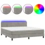 Box spring bed with mattress and LED light gray velvet 180x200 cm by , Beds and slatted bases - Ref: Foro24-3134477, Price: 5...