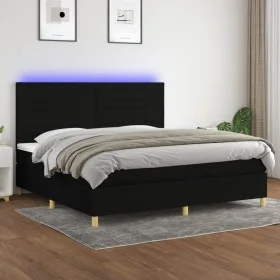 Box spring bed mattress and LED lights black fabric 200x200 cm by , Beds and slatted bases - Ref: Foro24-3135543, Price: 628,...