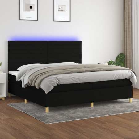 Box spring bed mattress and LED lights black fabric 200x200 cm by , Beds and slatted bases - Ref: Foro24-3135543, Price: 651,...