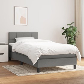 Cama box spring con colchón tela gris oscuro 90x200 cm