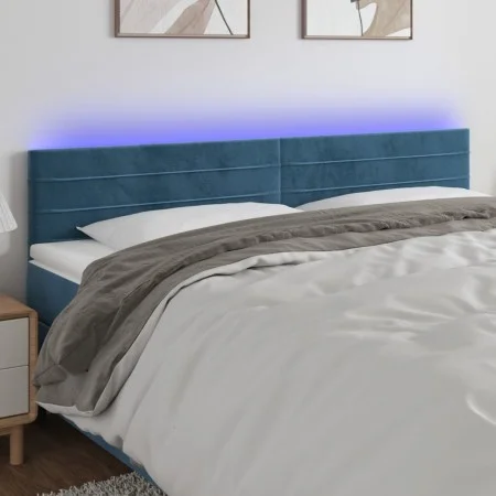 LED-Kopfteil aus dunkelblauem Samt, 200 x 5 x 78/88 cm von , Kopf- und Fußteile - Ref: Foro24-3121822, Preis: 62,44 €, Rabatt: %