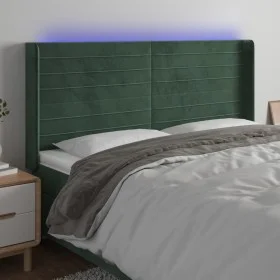 Dunkelgrünes Samtkopfteil mit LED 203x16x118/128 cm von , Kopf- und Fußteile - Ref: Foro24-3124257, Preis: 137,95 €, Rabatt: %
