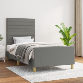 Estructura de cama con cabecero de tela gris oscuro 90x190 cm