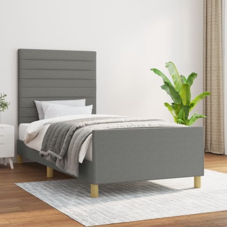 Dark gray fabric bed frame with headboard 90x190 cm by , Beds and slatted bases - Ref: Foro24-3125099, Price: 148,73 €, Disco...