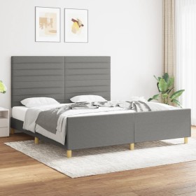 Estructura de cama con cabecero tela gris oscuro 1