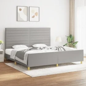 Light gray fabric bed frame with headboard 200x200 cm by , Beds and slatted bases - Ref: Foro24-3125162, Price: 221,04 €, Dis...