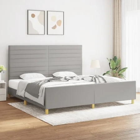 Light gray fabric bed frame with headboard 200x200 cm by , Beds and slatted bases - Ref: Foro24-3125162, Price: 221,04 €, Dis...