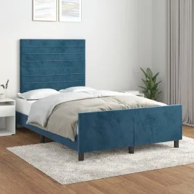 Dark blue velvet bed frame with headboard 120x200cm by , Beds and slatted bases - Ref: Foro24-3125810, Price: 166,38 €, Disco...