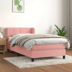 Box spring bed with pink velvet mattress 90x200 cm by , Beds and slatted bases - Ref: Foro24-3127474, Price: 301,94 €, Discou...